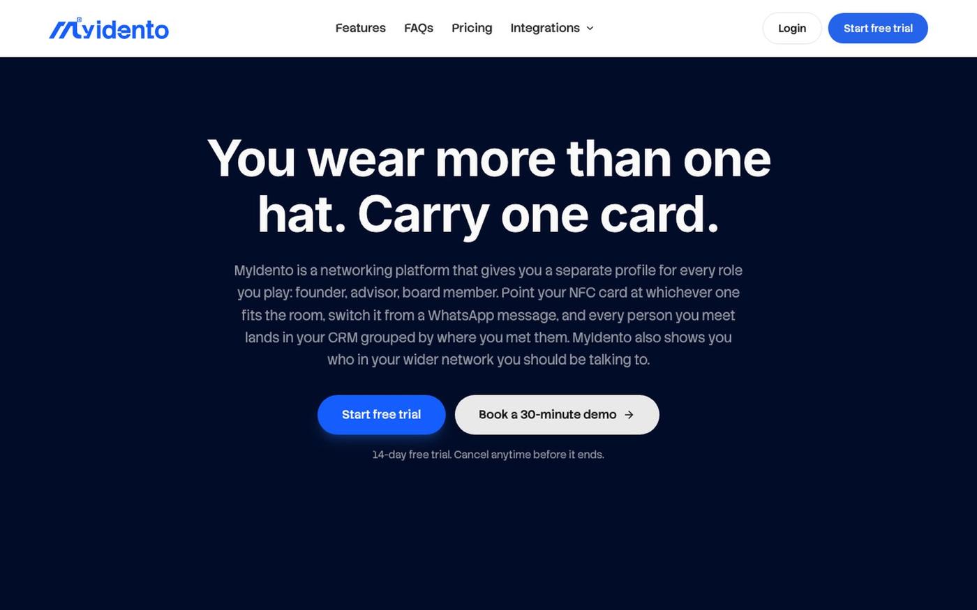 MyIdento: digital business cards that sync to your CRM — screenshot