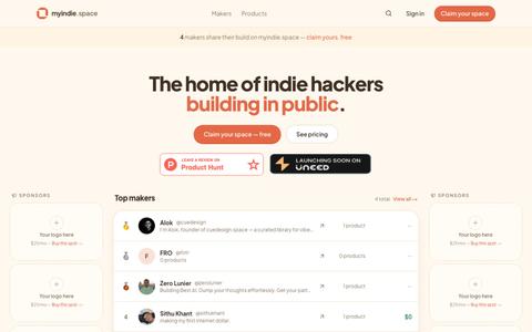 MyIndieSpace — The home of indie hackers building in public — screenshot