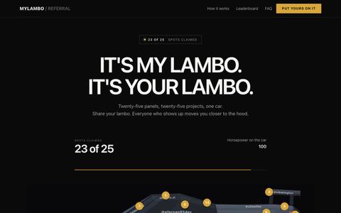 MyLambo: refer friends, get your name on the lambo — screenshot