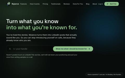 Mylance: Be known for what you know on LinkedIn — screenshot