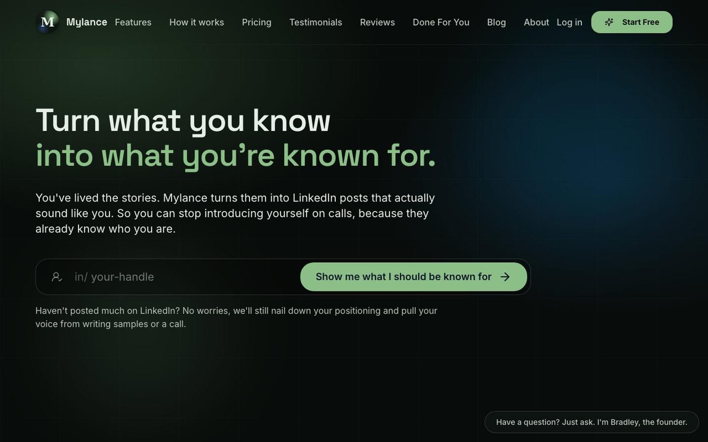 Mylance: Be known for what you know on LinkedIn — screenshot