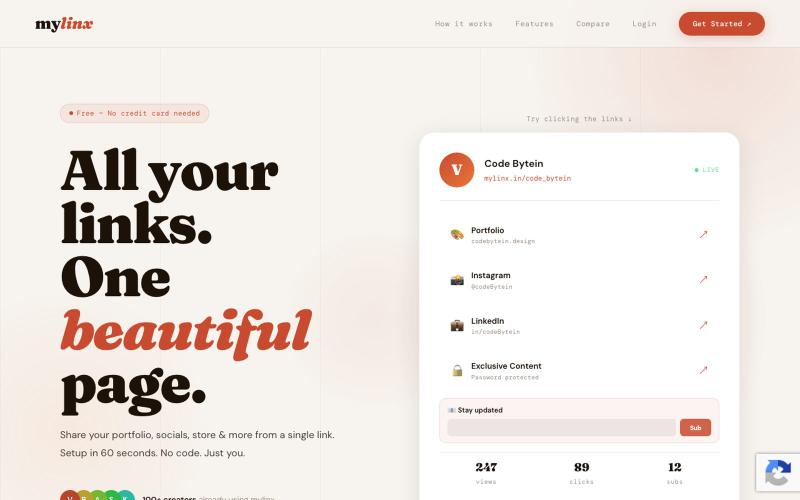 mylinx — Free Linktree Alternative | Link in Bio Tool — screenshot