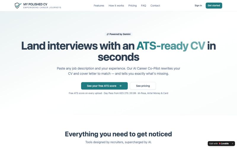 My Polished CV — AI Career Co-Pilot for ATS-ready CVs — screenshot