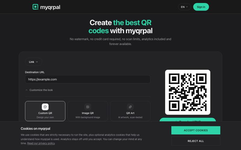 myqrpal — Free QR Code Generator That Never Expires — screenshot
