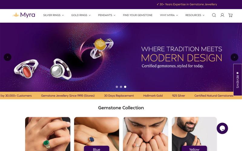 Myra Gems: Buy Certified Gemstone Rings for Men & Women — screenshot