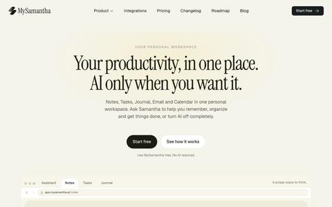 MySamantha | Personal Productivity Workspace — screenshot