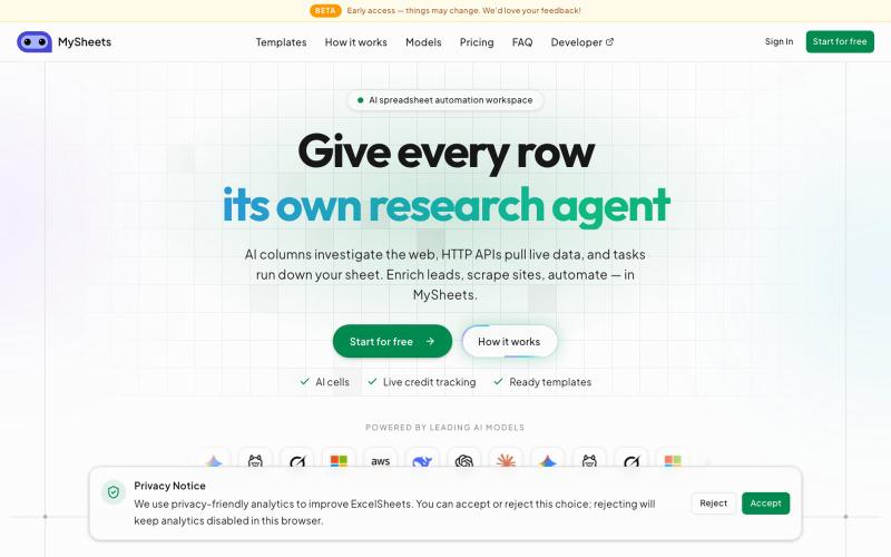 MySheets · Enrich your data with AI research agents — screenshot