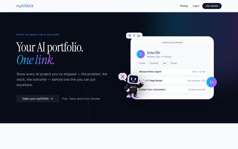 mySTAXX — Your AI portfolio in one link — screenshot