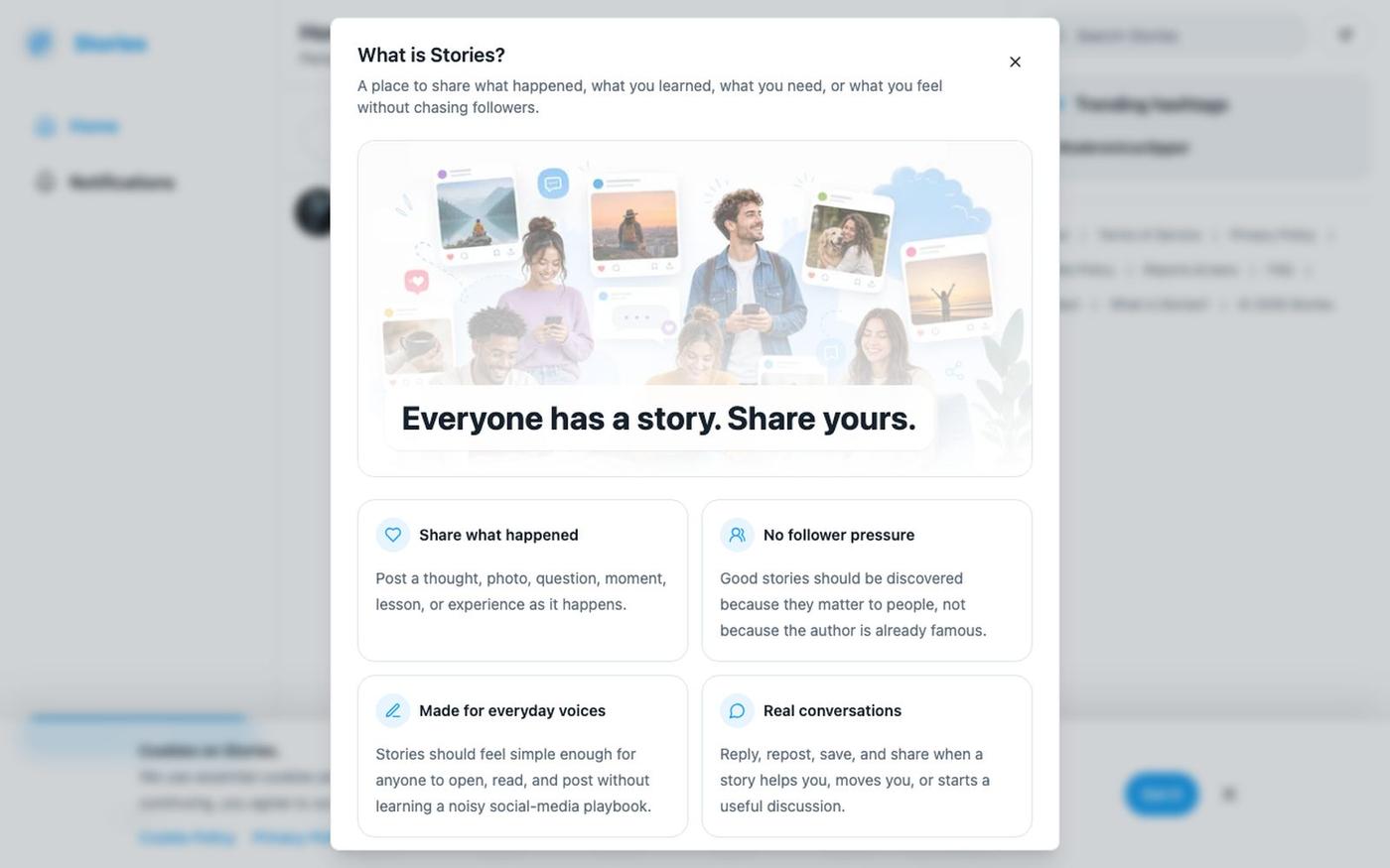 Stories — the follower-free social network for real stories - Everyone has a sto — screenshot