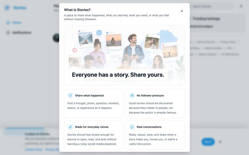 Stories — the follower-free social network for real stories - Everyone has a sto — screenshot