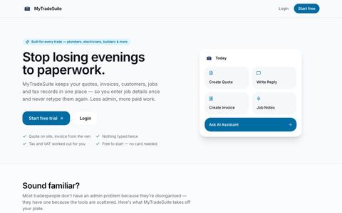 MyTradeSuite — Business management for tradespeople — screenshot