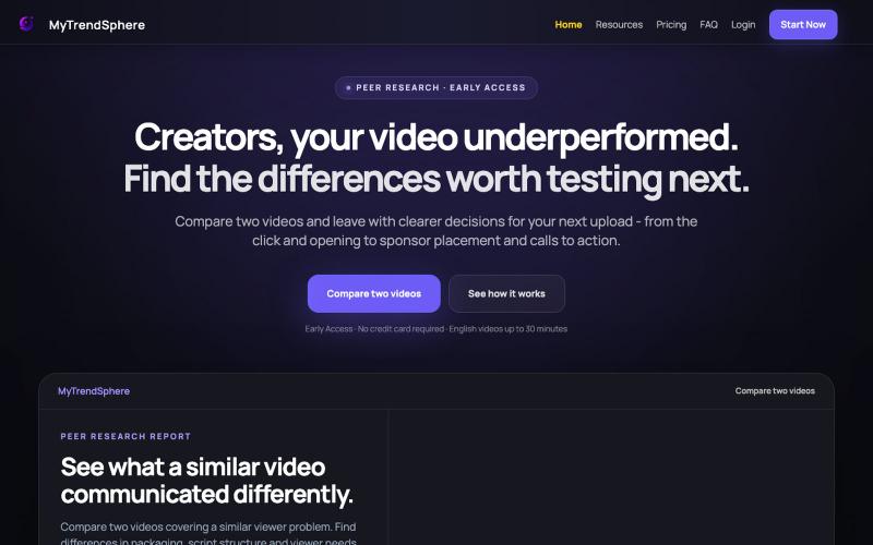 Compare YouTube Videos Side by Side | MyTrendSphere — screenshot