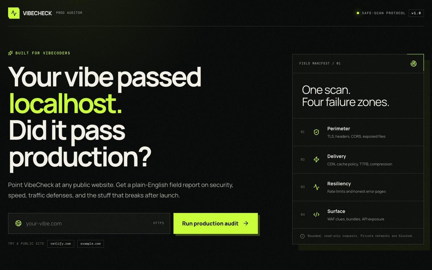 VibeCheck — Production Readiness Auditor — screenshot