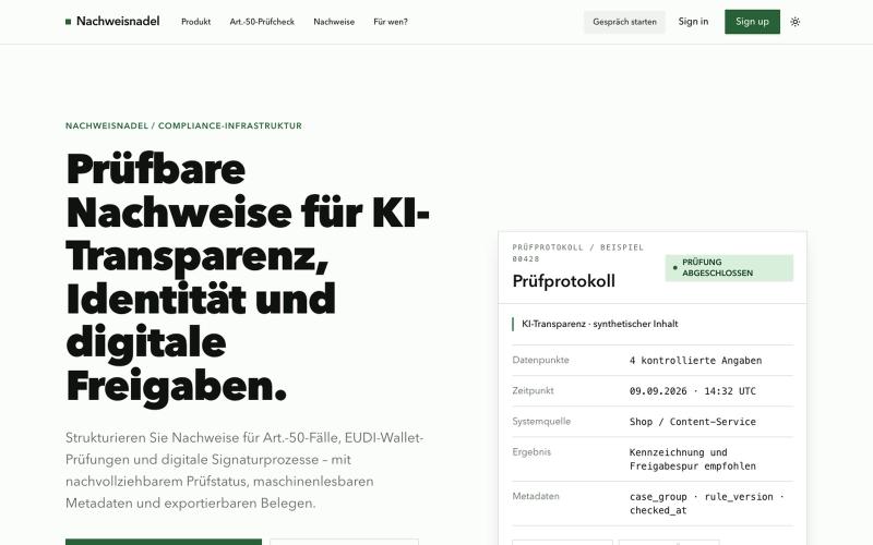 Prüfbare Nachweise für Compliance-Prozesse · Nachweisnadel — screenshot
