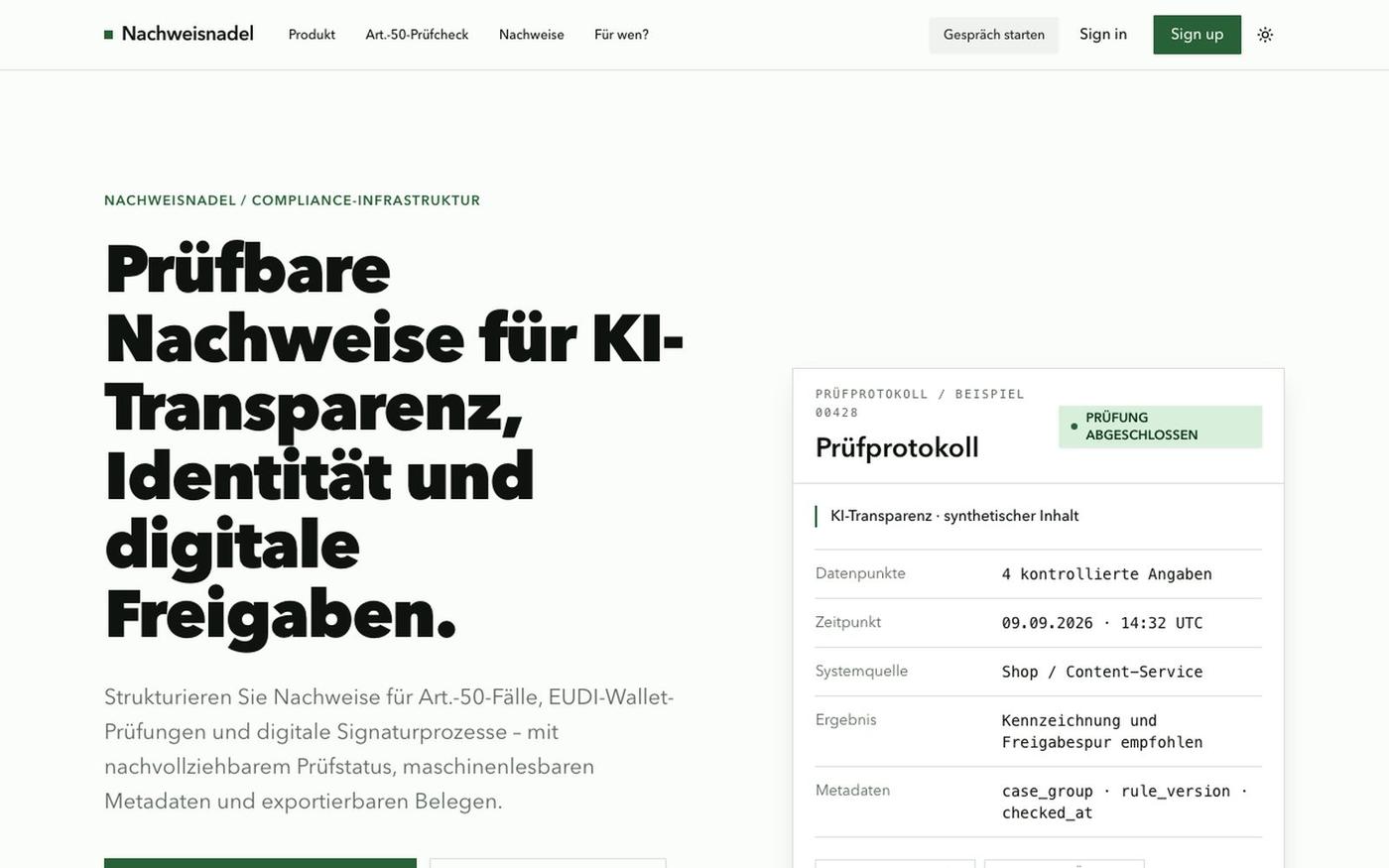 Prüfbare Nachweise für Compliance-Prozesse · Nachweisnadel — screenshot