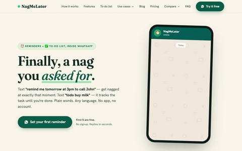 NagMeLater — WhatsApp reminders & to-do list in plain English — screenshot