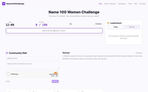 Name 100 Women Challenge - Free 12-Minute Game — screenshot