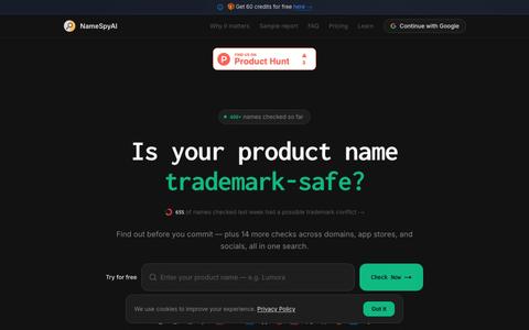 NameSpyAI — Product Name Availability Checker & Trademark Search — screenshot