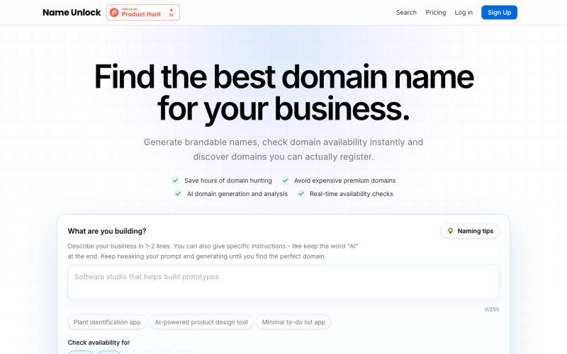 Find the Best Available Business Name | Name Unlock — screenshot