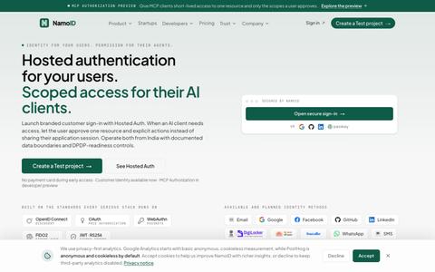 NamoID — Identity for users, permission for their agents — screenshot