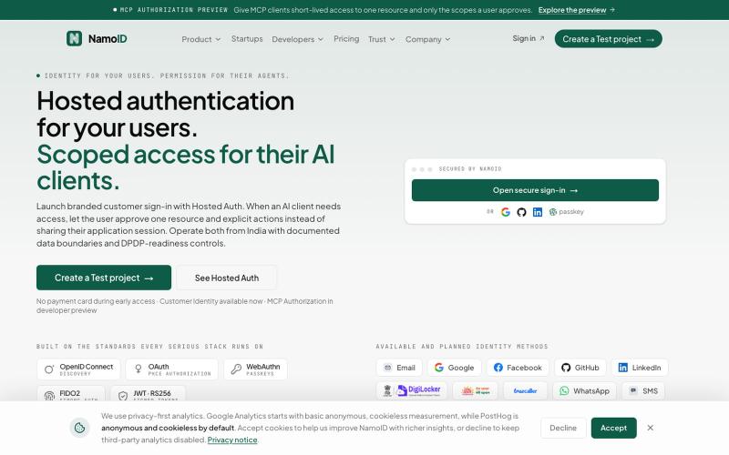 NamoID — Identity for users, permission for their agents — screenshot