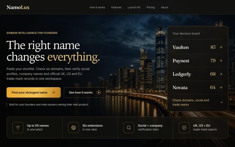 Bulk Domain Checker & Founder Signal | NamoLux — screenshot