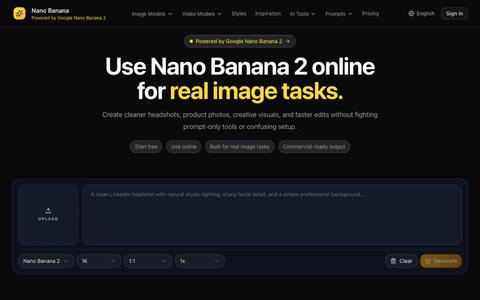 Use Nano Banana 2 Online for Headshots, Product Photos, and Image Edits | Nano B — screenshot