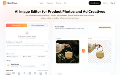AI Image Editor Online: Edit Photos with AI | Nano2Image — screenshot