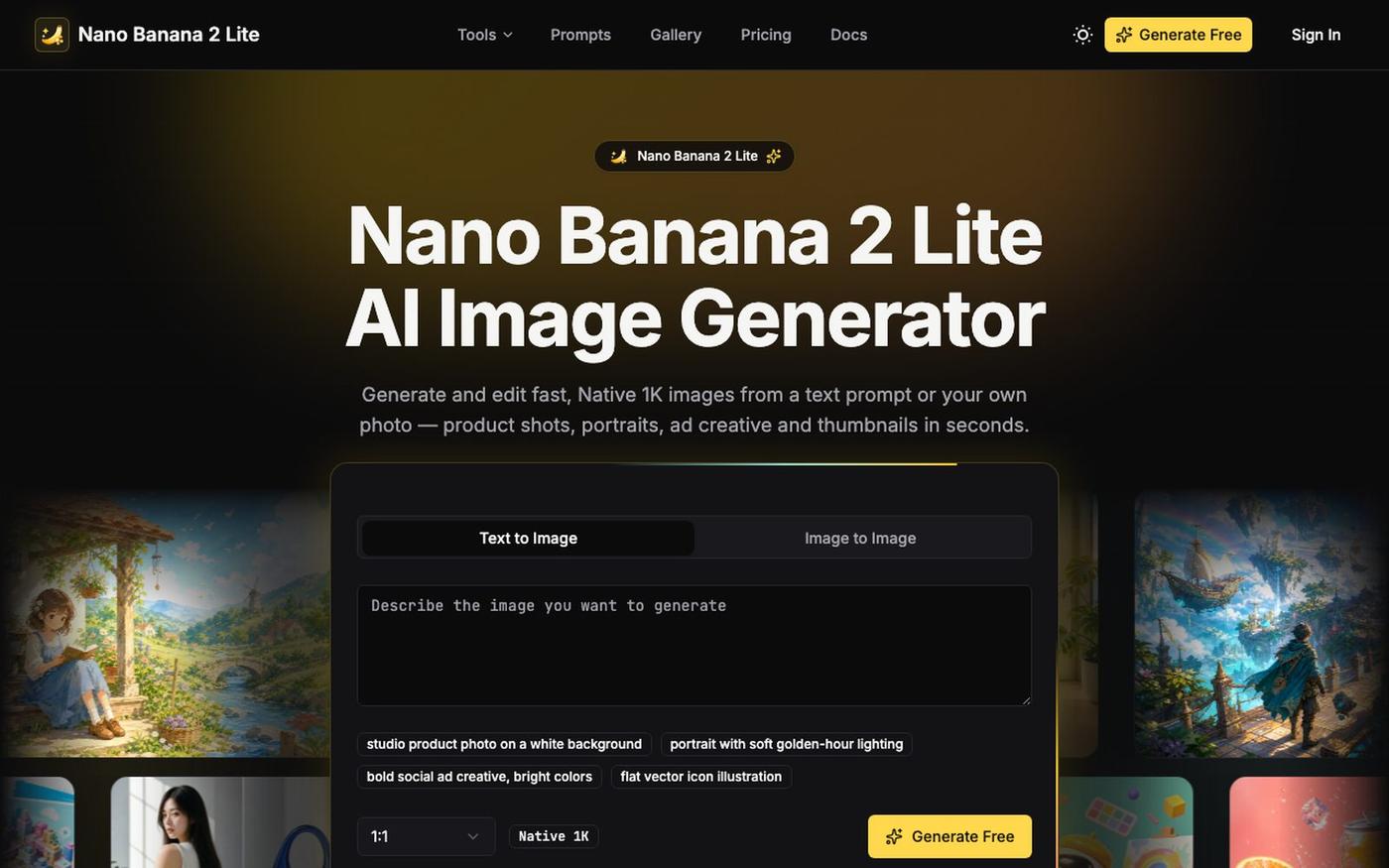 Nano Banana 2 Lite – Free AI Image Generator & Photo Editor — screenshot