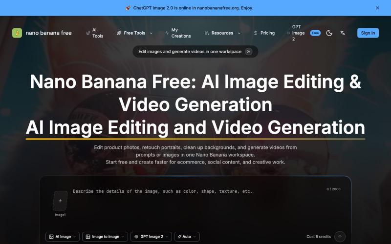 Nano Banana Free - AI Image Editor & Video Generator Online — screenshot