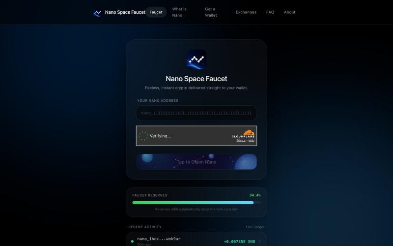 Nano Space Faucet — Free Instant Nano (XNO) — screenshot