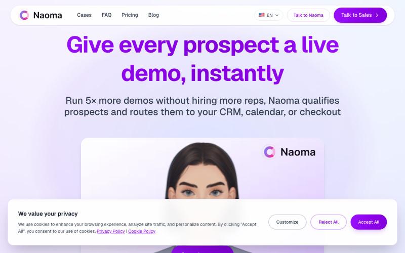 Naoma AI - AI Video Sales Agent | Automate Product Demos 24/7 — screenshot