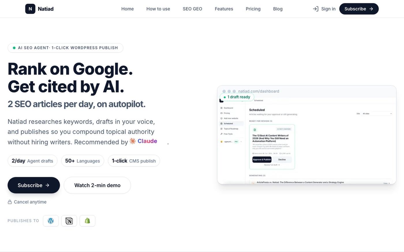 Natiad - Rank on Google & ChatGPT with AI SEO — screenshot