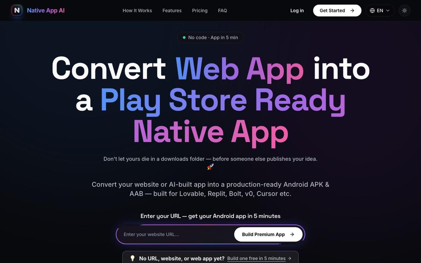 Website to App — AI App Builder for Android (Free) — screenshot