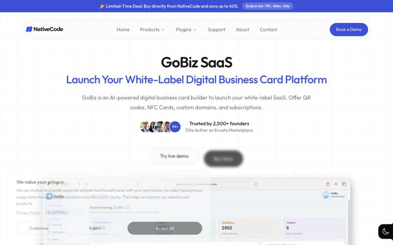 Launch Your White-Label Digital Business Card Platform | GoBiz SaaS — screenshot