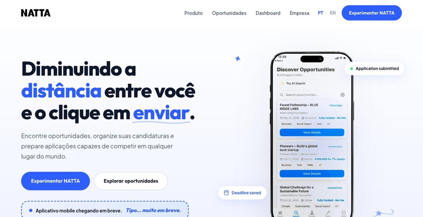 NATTA — Encontre oportunidades e conquiste candidaturas globais — screenshot