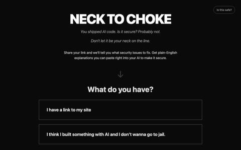 Neck To Choke - Free Security Scanner for AI-Generated Code — screenshot