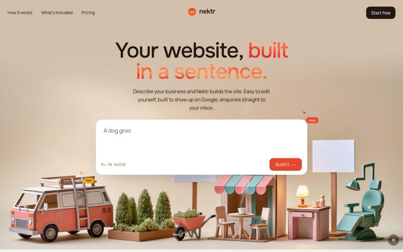 Nektr · Websites for small businesses, built by AI — screenshot