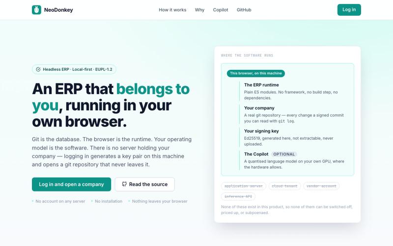 NeoDonkey — the ERP that runs in your browser and belongs to you — screenshot