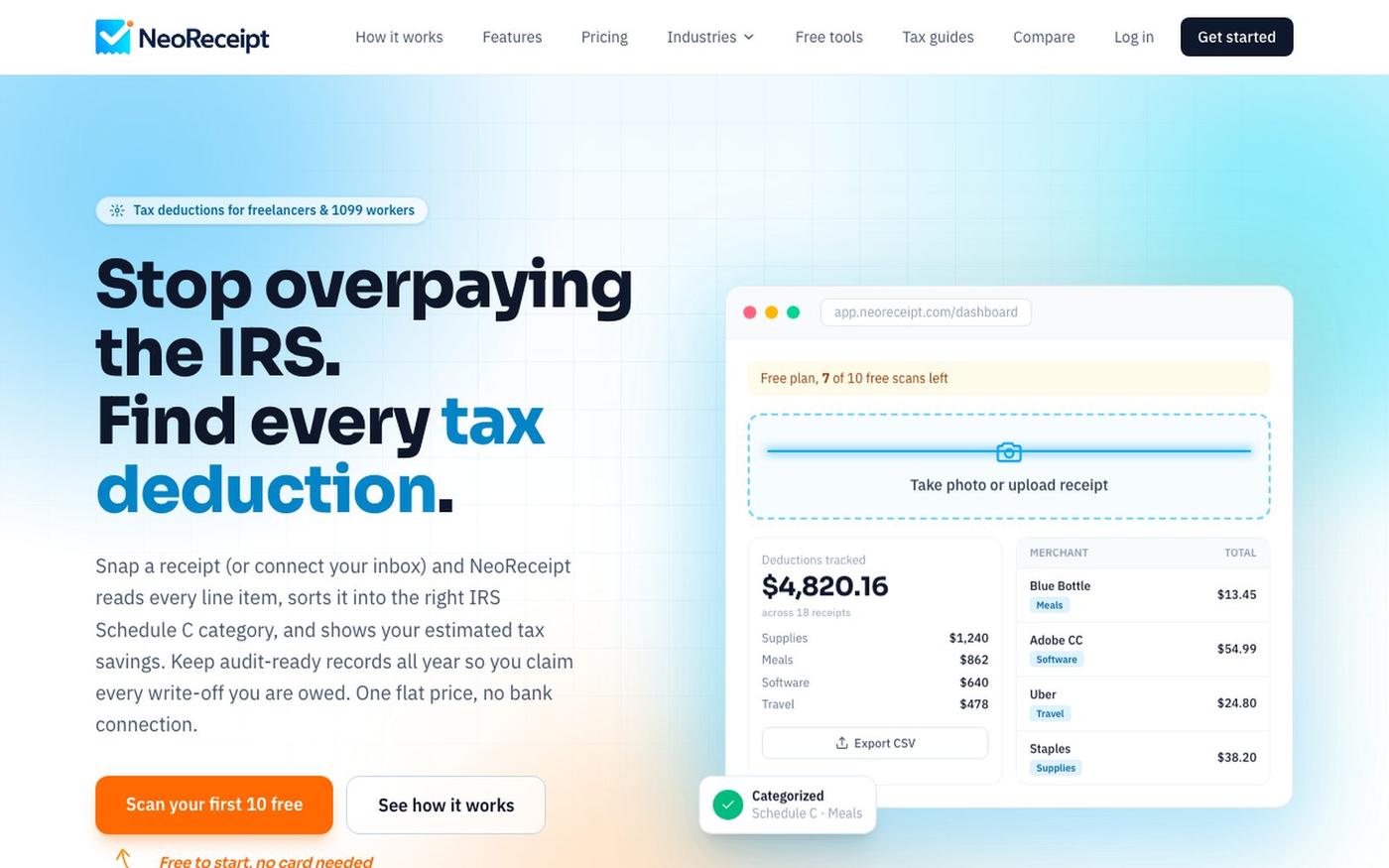 1099 Receipt Scanner & Tax Deduction Tracker · NeoReceipt — screenshot