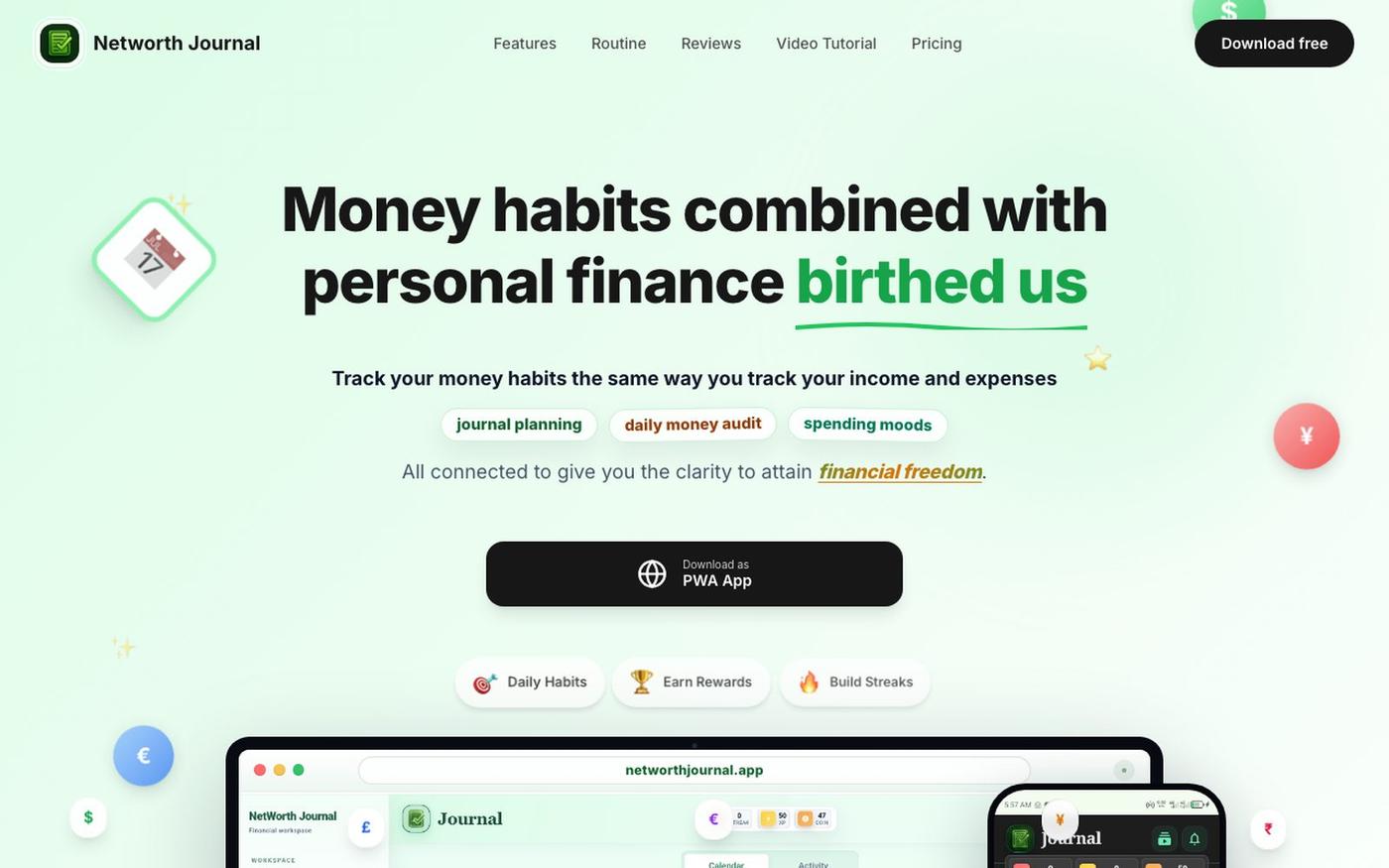 Networth Journal | Money Habits & Personal Finance App — screenshot