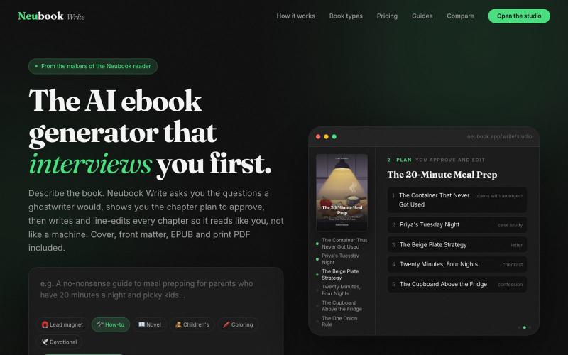 AI Ebook Generator That Doesn't Sound Like AI | Neubook Write — screenshot