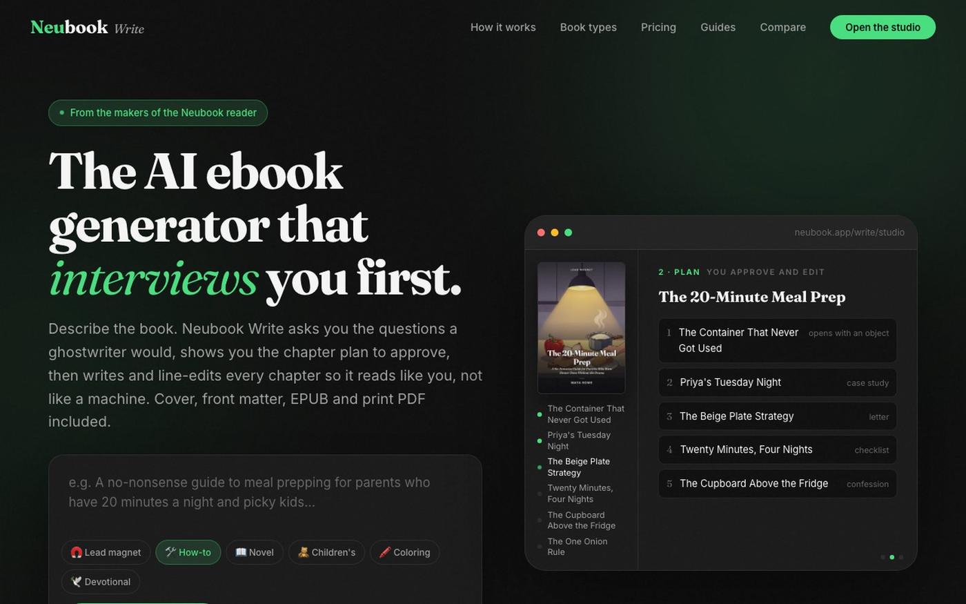 AI Ebook Generator That Doesn't Sound Like AI | Neubook Write — screenshot