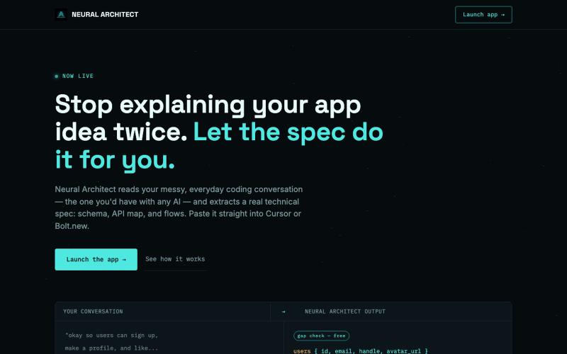 Neural Architect — Turn conversations into specs — screenshot
