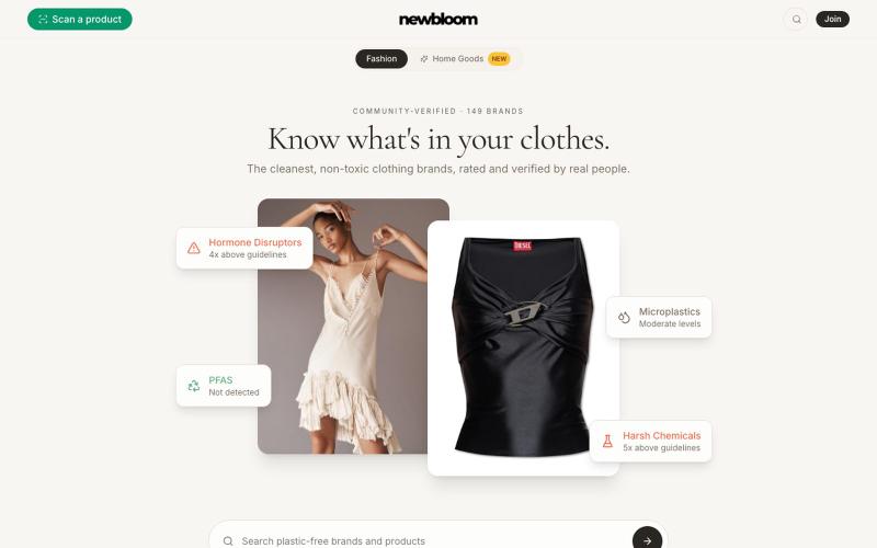 New Bloom — Non-Toxic Fashion & Home Brand Directory — screenshot