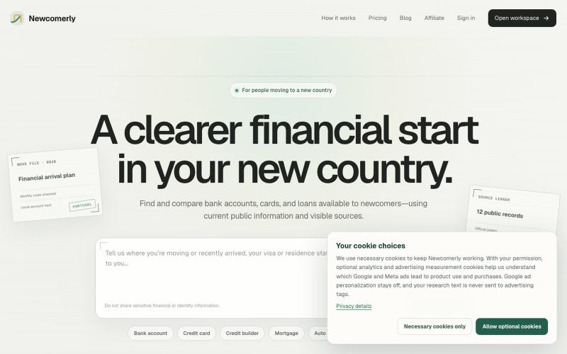 Newcomerly — Financial products for your new country — screenshot