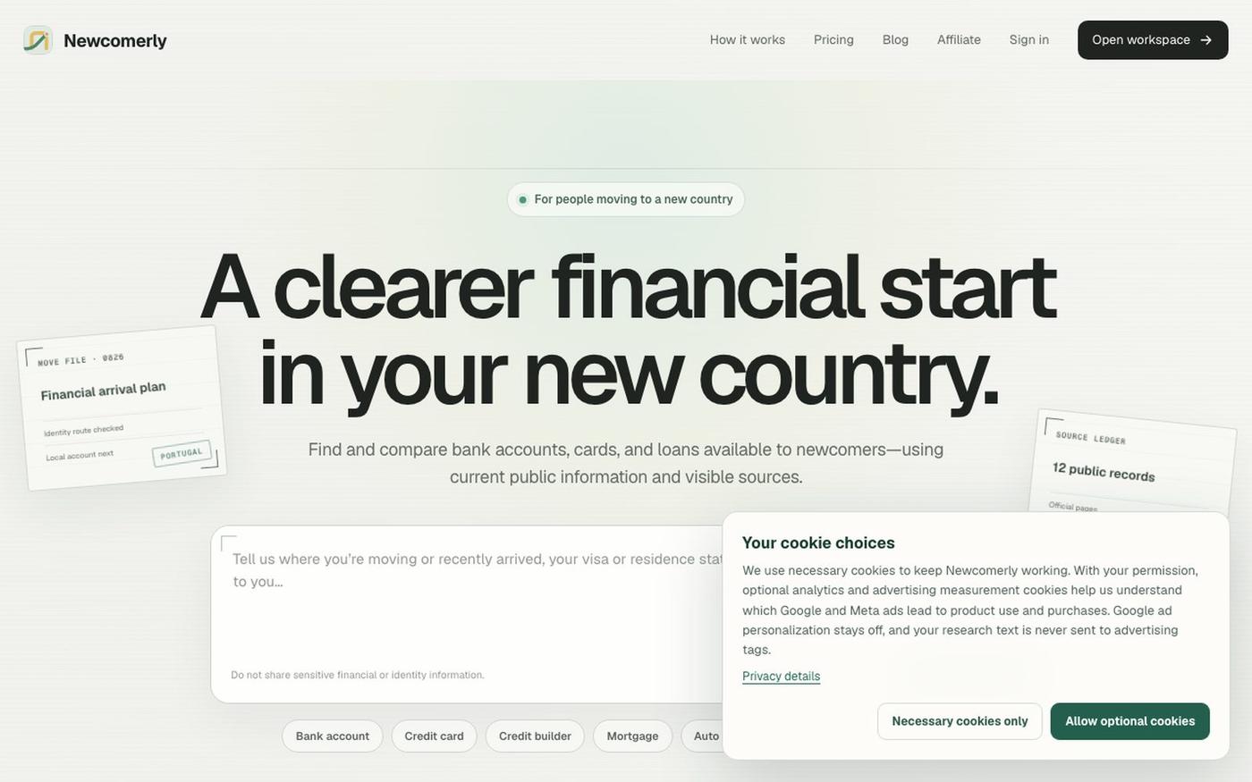 Newcomerly — Financial products for your new country — screenshot
