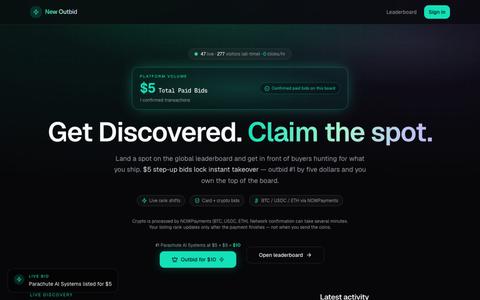 New Outbid — Pay-to-Rank Developer Directory — screenshot