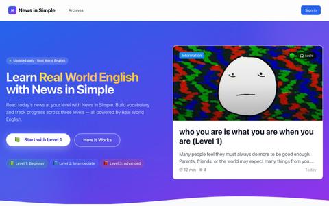 News in Simple: 3-Level News & Real World English — screenshot