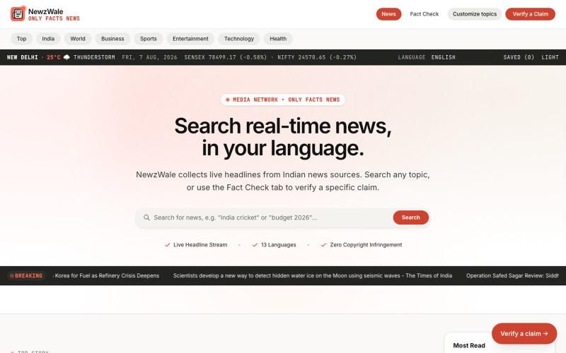 Latest News Today, Breaking India News & AI Fact Check Portal | NewzWale — screenshot